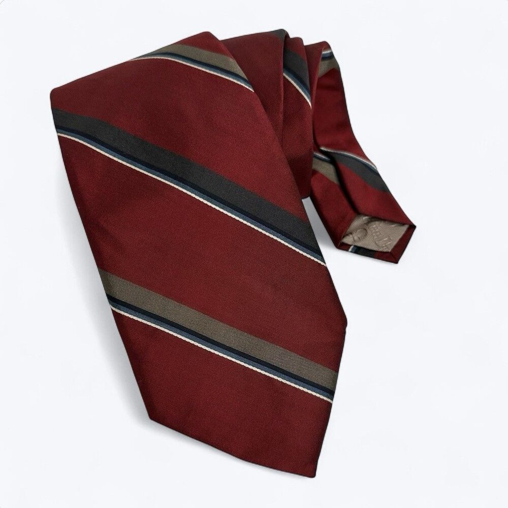 Vintage Christian Dior All Silk‎ Tie Burgundy Stripe Woven in Italy Made In USA